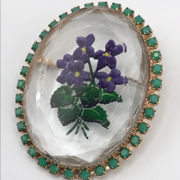 Vintage Reverse Hand Painted Glass Rhinestone Pin - Picture 6 of 9